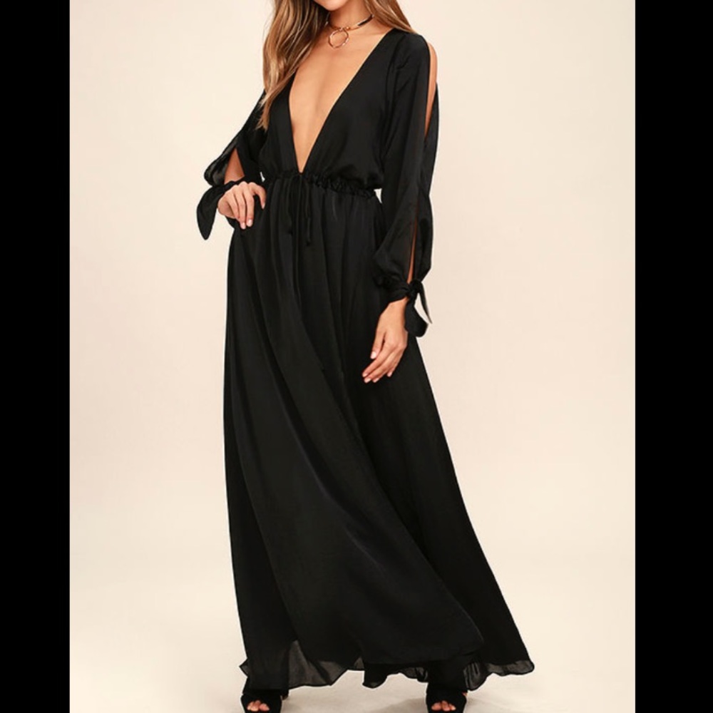 Lulus Owning It Black Satin Maxi Dress - Picture 2 of 8